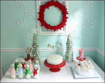 рождественский декор в детской - красный на бледно-голубом