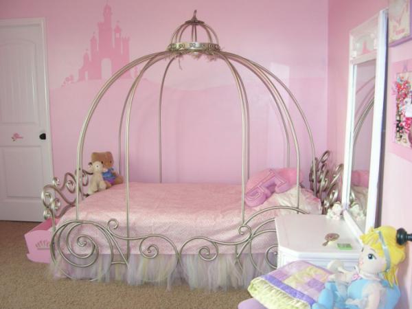 розовые стены, балдахин в спальне девочки