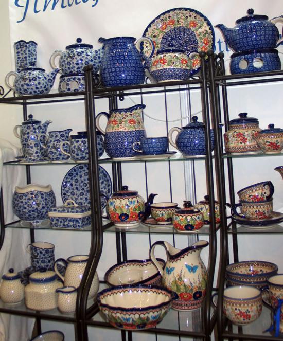 польская керамика синяя птица посуда